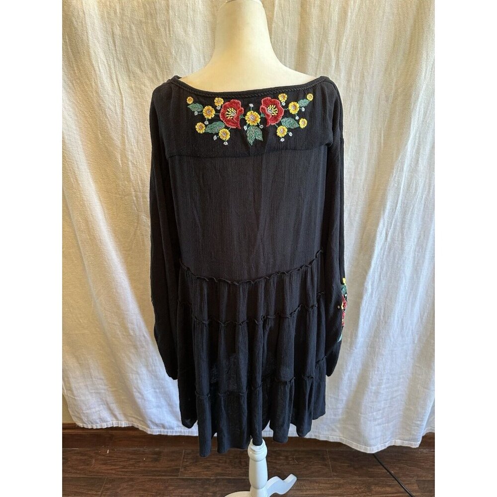 Free People Spell On You Dress Size XS‎ Black Embroidered Long Sleeve Floral - Picture 6 of 11